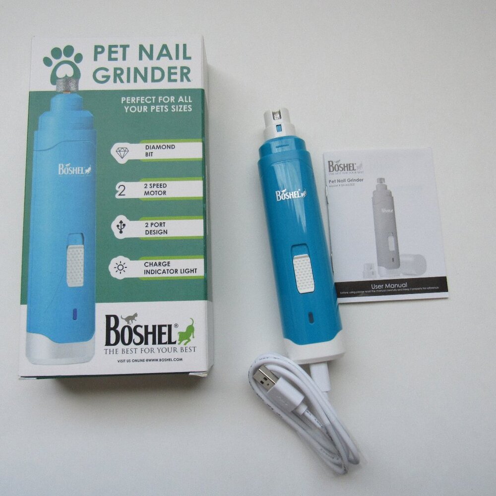 NEW BOSHEL 2-SPEED RECHARGEABLE PET NAIL GRINDER FOR ALL PETS
